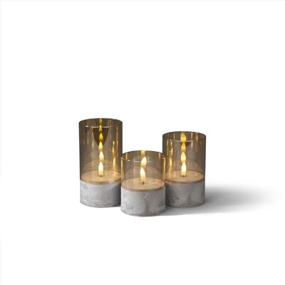 Konstsmide Set of 3 Battery Operated LED Smoked Glass Candle Lights - Bougies en verre fumé - Publicité Konstsmide Set of 3 Battery Operated LED Smoked Glass Candle Lights - Bougies en verre fumé - Publicité