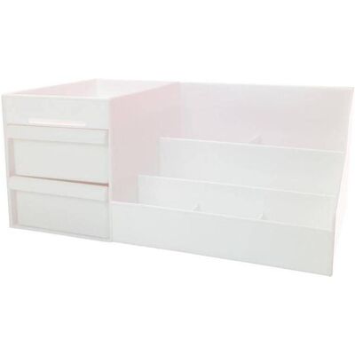 UNIQ P110 Organisateur de Maquillage - Blanc avec 2 Tiroirs & 7 Compartiments - Publicité UNIQ P110 Organisateur de Maquillage - Blanc avec 2 Tiroirs & 7 Compartiments - Publicité