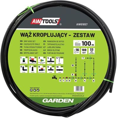 Awtools, Tuyau d'arrosage, WĄŻ KROPLUJĄCY ZESTAW 100m 188 ELE. (100 m) - Publicité Awtools, Tuyau d'arrosage, WĄŻ KROPLUJĄCY ZESTAW 100m 188 ELE. (100 m) - Publicité