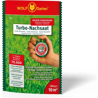 Graine de gazon turbo Wolf-Garten LR 10 pour 10 m² - Germination rapide, durable, réparation rapide - Publicité Graine de gazon turbo Wolf-Garten LR 10 pour 10 m² - Germination rapide, durable, réparation rapide - Publicité