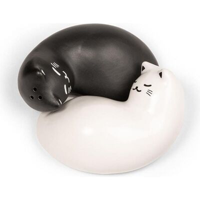 Kikkerland - Purrfect Salt & Pepper Shakers - Black and White - 8.25 cm x 3.75 cm x 6.5 cm, Moulin à poivre + moulin à sel, Noir, Blanc - Publicité Kikkerland - Purrfect Salt & Pepper Shakers - Black and White - 8.25 cm x 3.75 cm x 6.5 cm, Moulin à poivre + moulin à sel, Noir, Blanc - Publicité