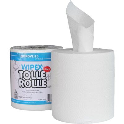 Rouleau de nettoyage Wipex blanc brillant 2 couches - 447 feuilles - 6 rouleaux - Publicité Rouleau de nettoyage Wipex blanc brillant 2 couches - 447 feuilles - 6 rouleaux - Publicité