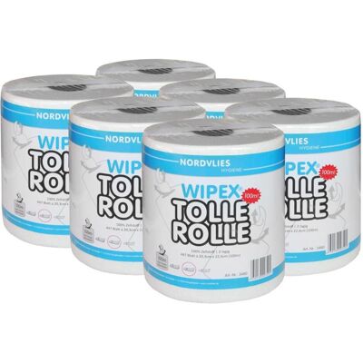 Rouleau de nettoyage Wipex blanc brillant 2 couches - 447 feuilles - 6 rouleaux - Publicité Rouleau de nettoyage Wipex blanc brillant 2 couches - 447 feuilles - 6 rouleaux - Publicité