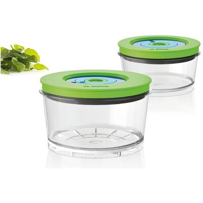 Contenants de stockage sous vide Bosch - 2 pièces, Vert, Modèle MMZV0SB2 - Rangement alimentaire - Publicité Contenants de stockage sous vide Bosch - 2 pièces, Vert, Modèle MMZV0SB2 - Rangement alimentaire - Publicité