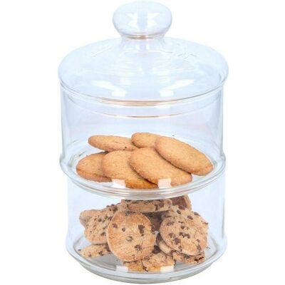 Alpina Pot à Biscuits - Récipient en Verre Empilable Deux Niveaux - Publicité Alpina Pot à Biscuits - Récipient en Verre Empilable Deux Niveaux - Publicité