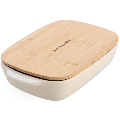 KitchenAid boîte avec couvercle en bambou - moyen - amande blanche, Plat à gratin, Blanc - Publicité KitchenAid boîte avec couvercle en bambou - moyen - amande blanche, Plat à gratin, Blanc - Publicité