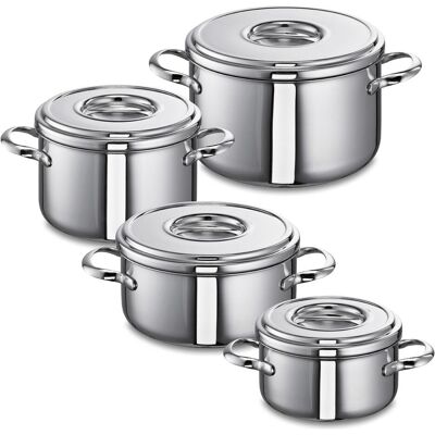 Schulte-Ufer SUS Set de casseroles en acier inoxydable Romana 4 pièces, Poêle + casserole, Argent - Publicité Schulte-Ufer SUS Set de casseroles en acier inoxydable Romana 4 pièces, Poêle + casserole, Argent - Publicité