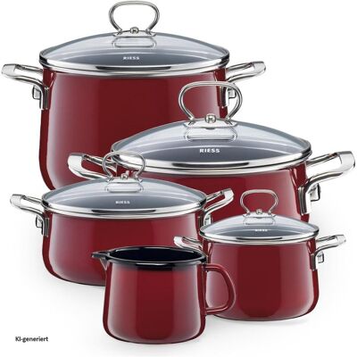Riess Set de casseroles Set familial 5 pièces, Set de poêles et de casseroles, Rouge - Publicité Riess Set de casseroles Set familial 5 pièces, Set de poêles et de casseroles, Rouge - Publicité