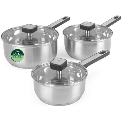 Salter BW14627 Expert 3 Piece (16/18/20cm) Pan Set, Poêle + casserole, Argent - Publicité Salter BW14627 Expert 3 Piece (16/18/20cm) Pan Set, Poêle + casserole, Argent - Publicité