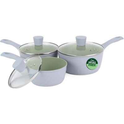 Salter BW092831EU7 Earth 3 Piece Pan Set - 16/18/20cm, Poêle + casserole, Vert - Publicité Salter BW092831EU7 Earth 3 Piece Pan Set - 16/18/20cm, Poêle + casserole, Vert - Publicité