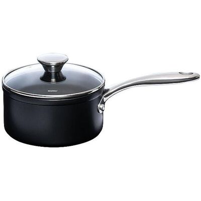 Kelomat Stielkasserolle 16cm 1,6L mit Glasdeckel, Poêle + casserole, Noir - Publicité Kelomat Stielkasserolle 16cm 1,6L mit Glasdeckel, Poêle + casserole, Noir - Publicité