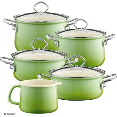Riess Set de casseroles Set familial 5 pièces, Poêle + casserole, Vert - Publicité Riess Set de casseroles Set familial 5 pièces, Poêle + casserole, Vert - Publicité