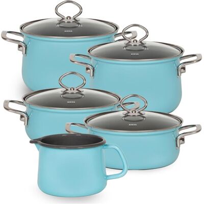 Riess Set de casseroles Set familial 5 pièces, Poêle + casserole, Bleu - Publicité Riess Set de casseroles Set familial 5 pièces, Poêle + casserole, Bleu - Publicité
