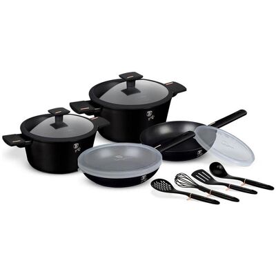 BerlingerHaus Set de cuisine 12pcs Monaco Collection, Poêle + casserole, Noir - Publicité BerlingerHaus Set de cuisine 12pcs Monaco Collection, Poêle + casserole, Noir - Publicité