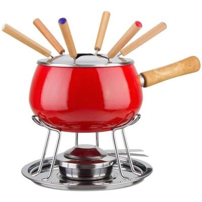 EVA 070604 - Fondue, Rouge Brillant, Acier Émaillé, 12 Pièces - Ensemble à Fondue - Publicité EVA 070604 - Fondue, Rouge Brillant, Acier Émaillé, 12 Pièces - Ensemble à Fondue - Publicité