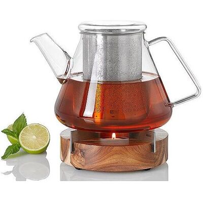 AdHoc, Théière, Set théière ORIENT verre borosilicaté 1,5 litre + réchaud TUTO acacia (1.50 l) - Publicité AdHoc, Théière, Set théière ORIENT verre borosilicaté 1,5 litre + réchaud TUTO acacia (1.50 l) - Publicité