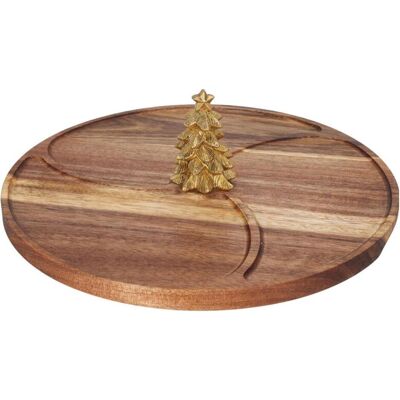 Excellent Houseware, Vaisselle de service, Elegantes Akazienholz Serviertablett, mit goldenen Weihnachtsbaum & 3 Fächern - Publicité Excellent Houseware, Vaisselle de service, Elegantes Akazienholz Serviertablett, mit goldenen Weihnachtsbaum & 3 Fächern - Publicité