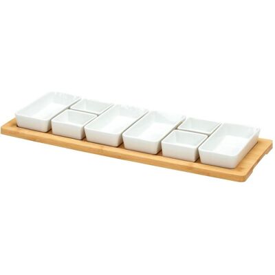 Excellent Houseware, Vaisselle de service, Edles Servier-Set, 8 Porzellan-Schalen auf Bambustablett, weiss - Publicité Excellent Houseware, Vaisselle de service, Edles Servier-Set, 8 Porzellan-Schalen auf Bambustablett, weiss - Publicité