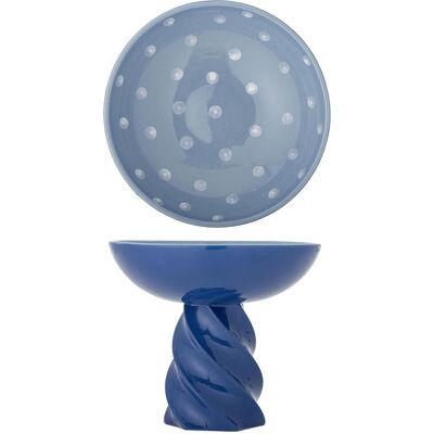 Bloomingville, Plat décoratif, - Riley Pedestal Bowl - Blue - Stoneware - Publicité Bloomingville, Plat décoratif, - Riley Pedestal Bowl - Blue - Stoneware - Publicité