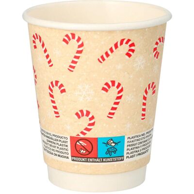 Papstar, Vaisselle de pique-nique, 25 gobelets, carton 0,2 l Ø 8 cm - 9,3 cm naturel "Candy Canes " double paroi (25x) - Publicité Papstar, Vaisselle de pique-nique, 25 gobelets, carton 0,2 l Ø 8 cm - 9,3 cm naturel "Candy Canes " double paroi (25x) - Publicité
