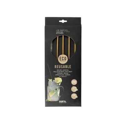 Gusta Paille en acier inoxydable + brosse Or 4 pièces, Pailles, Or - Publicité Gusta Paille en acier inoxydable + brosse Or 4 pièces, Pailles, Or - Publicité