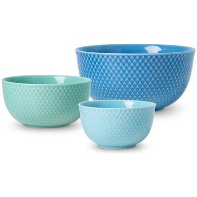 Lyngby Porzellan - Rhombe Color Schale Blau - 3er-Set, Saladier + bol, Turquoise, Bleu - Publicité Lyngby Porzellan - Rhombe Color Schale Blau - 3er-Set, Saladier + bol, Turquoise, Bleu - Publicité
