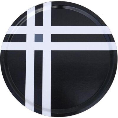 Born in Sweden, Plateau, Grosses rundes Tablett, Kreuz schwarz, Birkenschichtholz, 46 cm - Publicité Born in Sweden, Plateau, Grosses rundes Tablett, Kreuz schwarz, Birkenschichtholz, 46 cm - Publicité