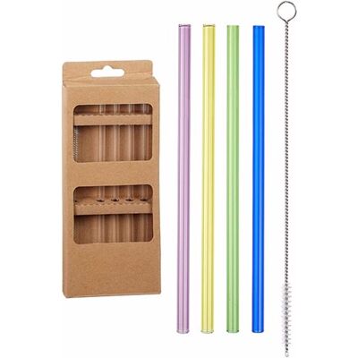 NoName Paille en verre, multicolore, set de 4, brosse de nettoyage incluse, Pailles, Multicolore - Publicité NoName Paille en verre, multicolore, set de 4, brosse de nettoyage incluse, Pailles, Multicolore - Publicité