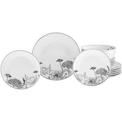 Creatable Luna Black Flower Ensemble de Vaisselle en Porcelaine 18 Pièces - Publicité Creatable Luna Black Flower Ensemble de Vaisselle en Porcelaine 18 Pièces - Publicité