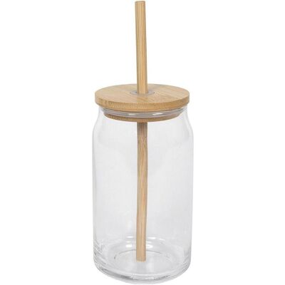 6x Verre à boire Couvercle en bambou+ paille, Verres, Transparent - Publicité 6x Verre à boire Couvercle en bambou+ paille, Verres, Transparent - Publicité