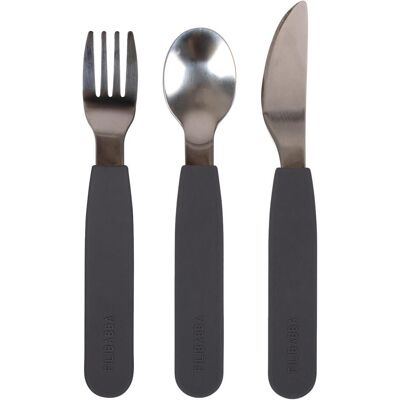 Filibabba FI-02290 Ensemble de Couverts pour Tout-Petits - Silicone Gris - Acier Inoxydable - Publicité Filibabba FI-02290 Ensemble de Couverts pour Tout-Petits - Silicone Gris - Acier Inoxydable - Publicité