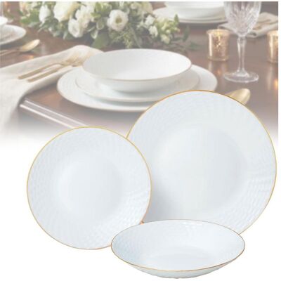Kinghoff, Set de vaisselle, 18-teiliges Geschirr-Set aus Glas, weiss mit Goldrand (18 pcs) - Publicité Kinghoff, Set de vaisselle, 18-teiliges Geschirr-Set aus Glas, weiss mit Goldrand (18 pcs) - Publicité