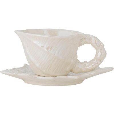 Bloomingville - Shellie Cup with Saucer - White - Stoneware, Tasse, Blanc - Publicité Bloomingville - Shellie Cup with Saucer - White - Stoneware, Tasse, Blanc - Publicité