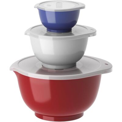 Magni Rosti - Margrethe Mixing Bowl French Set – 6 Pieces – 0.25 + 0.75 + 3 Litres – Red, White, Blue, Saladier + bol, Bleu, Rouge, Blanc - Publicité Magni Rosti - Margrethe Mixing Bowl French Set – 6 Pieces – 0.25 + 0.75 + 3 Litres – Red, White, Blue, Saladier + bol, Bleu, Rouge, Blanc - Publicité