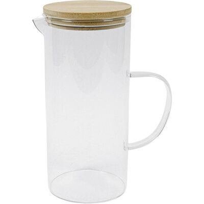 6x Carafe en verre avec couvercle en bambou 1l, Conteneurs de service, Transparent - Publicité 6x Carafe en verre avec couvercle en bambou 1l, Conteneurs de service, Transparent - Publicité
