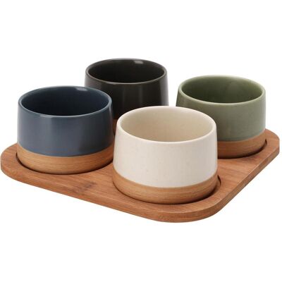 Excellent Houseware, Vaisselle de service, Edles Schalen-Set 5-tlg: Dunkles Bambus-Tablett & 4 Bunte Dipschalen aus Steinzeug - Publicité Excellent Houseware, Vaisselle de service, Edles Schalen-Set 5-tlg: Dunkles Bambus-Tablett & 4 Bunte Dipschalen aus Steinzeug - Publicité