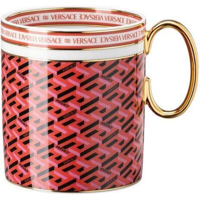 Mug Signature Rouge La Greca de Versace - Porcelaine, Or, Cylindrique - Publicité Mug Signature Rouge La Greca de Versace - Porcelaine, Or, Cylindrique - Publicité