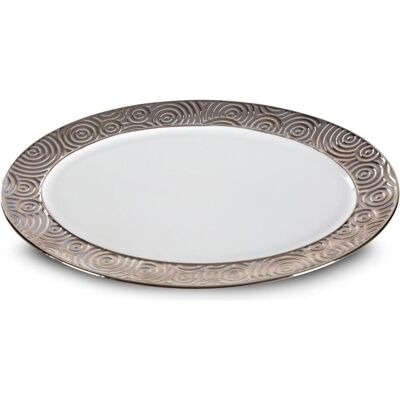Eurofirany ALTEA dekorative Keramikplatte mit Silberprägung 25 x 34 x 3 cm, Assiettes, Blanc, Argent - Publicité Eurofirany ALTEA dekorative Keramikplatte mit Silberprägung 25 x 34 x 3 cm, Assiettes, Blanc, Argent - Publicité