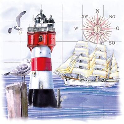 Magni, Serviettes de table, Serviette de table 33x33cm Lighthouse & Compass (20 pcs, 33 x 33 cm) - Publicité Magni, Serviettes de table, Serviette de table 33x33cm Lighthouse & Compass (20 pcs, 33 x 33 cm) - Publicité
