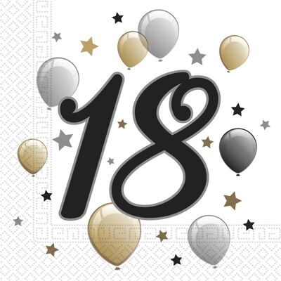 Magni, Serviettes de table, Milestone 18 Jahre (20 pcs, 33 x 33 cm) - Publicité Magni, Serviettes de table, Milestone 18 Jahre (20 pcs, 33 x 33 cm) - Publicité