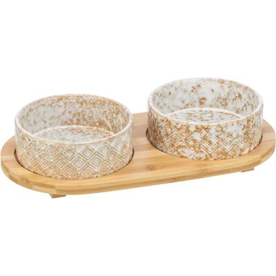 Trixie Set Voerbak / Waterbak Keramiek / Bamboe Wit / Natuur - 2X300 Ml 30X6X15 Cm (30 cl), Gamelle - Publicité Trixie Set Voerbak / Waterbak Keramiek / Bamboe Wit / Natuur - 2X300 Ml 30X6X15 Cm (30 cl), Gamelle - Publicité