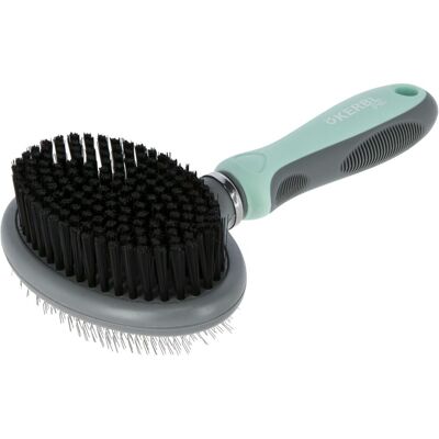 Brosse double Kerbl - 20x11,5 cm - Poils synthétiques doux et dents métalliques - Publicité Brosse double Kerbl - 20x11,5 cm - Poils synthétiques doux et dents métalliques - Publicité
