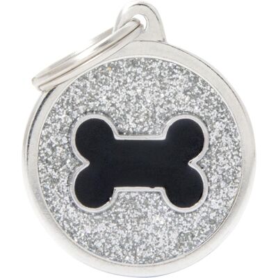 MyFamily Grande Médaille Grise à Paillettes pour Chien - Badge Animal - Publicité MyFamily Grande Médaille Grise à Paillettes pour Chien - Badge Animal - Publicité