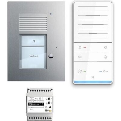 TCS, Sonnette + interphone, Kit d'interphonie audio encastré pour 1 unité d'habitation - Publicité TCS, Sonnette + interphone, Kit d'interphonie audio encastré pour 1 unité d'habitation - Publicité