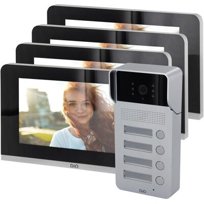 Chacon, Sonnette + interphone, Kit vidéophone connecté pour appartements, unité extérieure avec 4 boutons et 4 écrans (Filaire) - Publicité Chacon, Sonnette + interphone, Kit vidéophone connecté pour appartements, unité extérieure avec 4 boutons et 4 écrans (Filaire) - Publicité