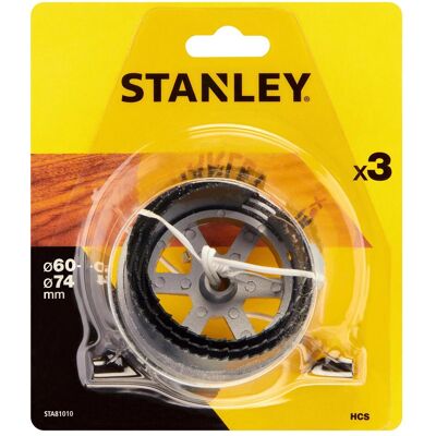Stanley Modèle STA81010-XJ Ensemble de scies à trou en acier rapide - 60/67/74mm - 30mm profondeur - Publicité Stanley Modèle STA81010-XJ Ensemble de scies à trou en acier rapide - 60/67/74mm - 30mm profondeur - Publicité