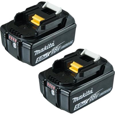 Makita, Batterie outillage + chargeur, 2 x BL1850B bloc batterie 18V/5,0Ah Li-Ion (pack double) avec indicateur de charge (18 V) - Publicité Makita, Batterie outillage + chargeur, 2 x BL1850B bloc batterie 18V/5,0Ah Li-Ion (pack double) avec indicateur de charge (18 V) - Publicité