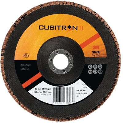 3M Abrasifs, Rondelle éventail Cubitron™ II 967A Ø 125 mm grain 60+ conique INOX grain céramique CO (60+) - Publicité 3M Abrasifs, Rondelle éventail Cubitron™ II 967A Ø 125 mm grain 60+ conique INOX grain céramique CO (60+) - Publicité