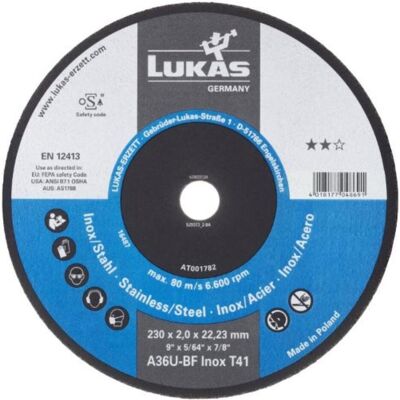 Lukas, Lame de scie, Disque à tronçonner T41 pour acier inoxydable 180x2 mm droit - Publicité Lukas, Lame de scie, Disque à tronçonner T41 pour acier inoxydable 180x2 mm droit - Publicité