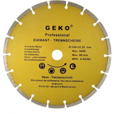 GEKO, Lame de scie, Disque à tronçonner diamanté à segments, 230x8x22mm - Publicité GEKO, Lame de scie, Disque à tronçonner diamanté à segments, 230x8x22mm - Publicité